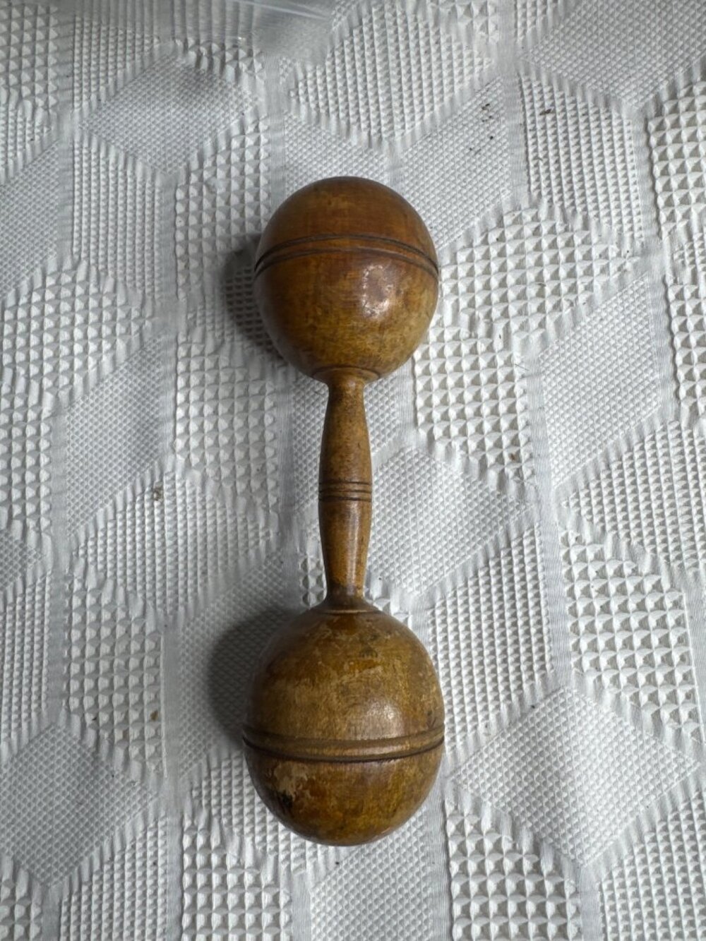 Antique Half Pound Wooden Dumbbell Vintage Primitive Rustic Handcrafted Fitness